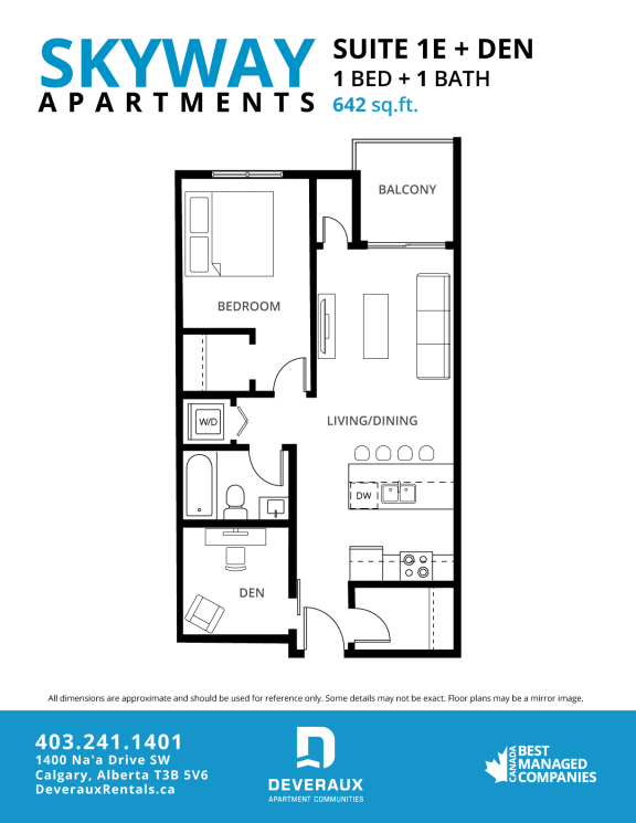 1E Floor Plan at Skyway Apartments, Calgary, AB T3B 5V6