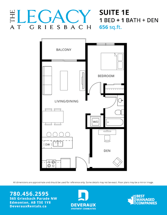 A floor plan for a suite at The Legacy at Griesbach.
