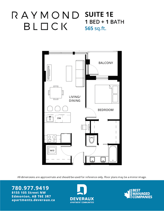 1E Floor Plan at Raymond Block, Alberta, T6E 3R7