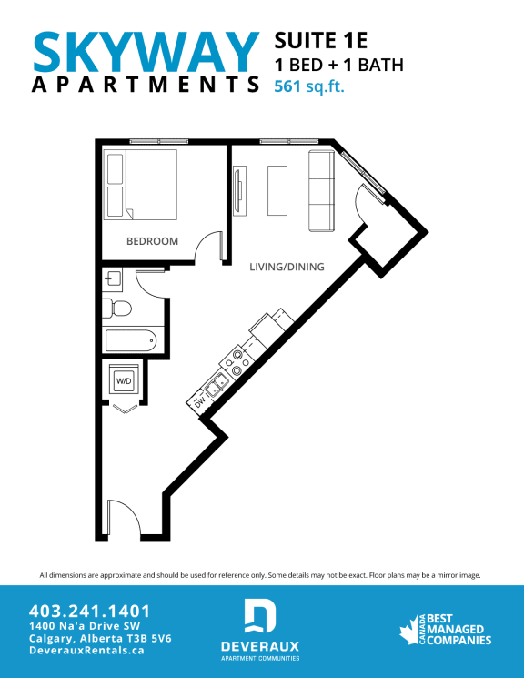 1E Floor Plan at Skyway Apartments, Calgary, AB T3B 5V6