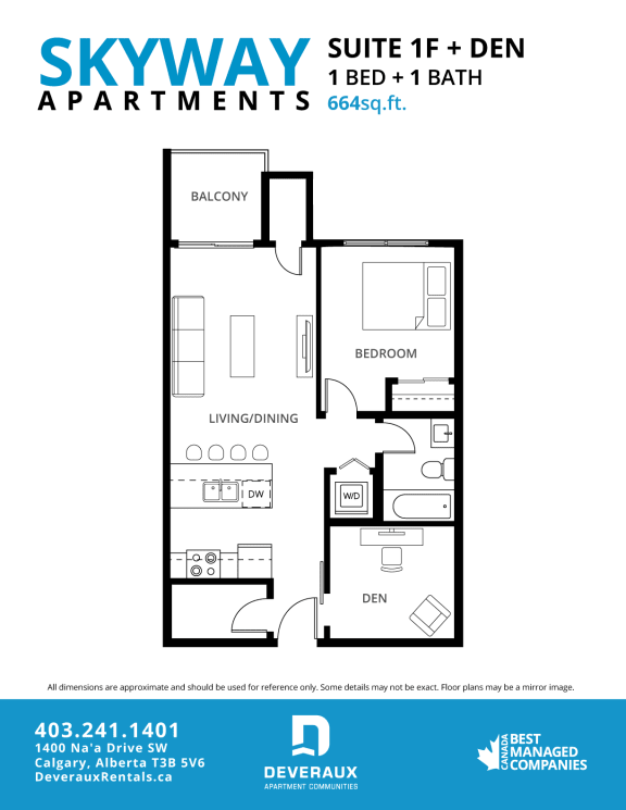 1F Floor Plan at Skyway Apartments, Calgary, AB