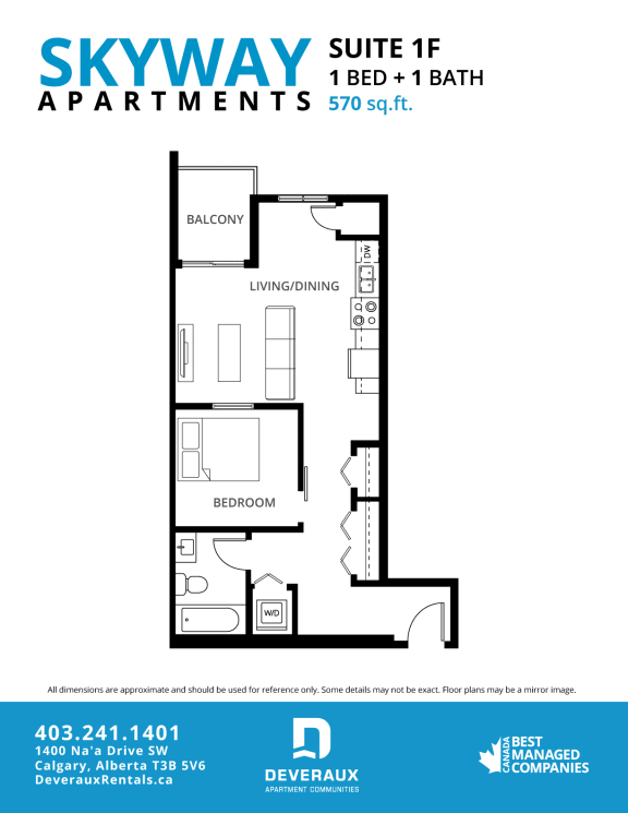 1f Floor Plan at Skyway Apartments, Calgary Alberta