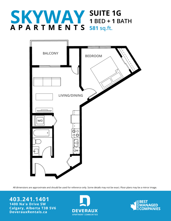 1g Floor Plan at Skyway Apartments, Calgary, AB