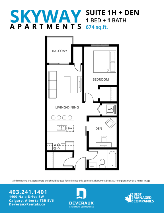 1H Floor Plan at Skyway Apartments, Calgary Alberta