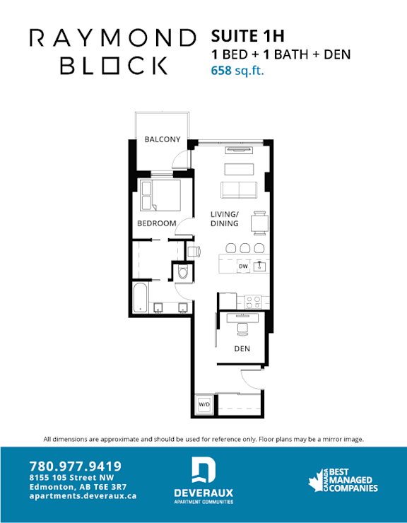 1H Floor Plan at Raymond Block, Edmonton, AB T6E 3R7
