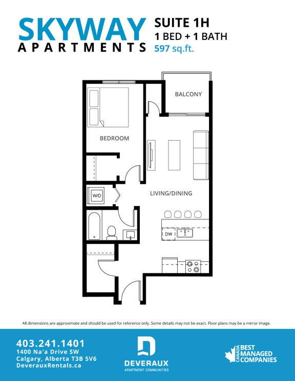 1h Floor Plan at Skyway Apartments, Alberta