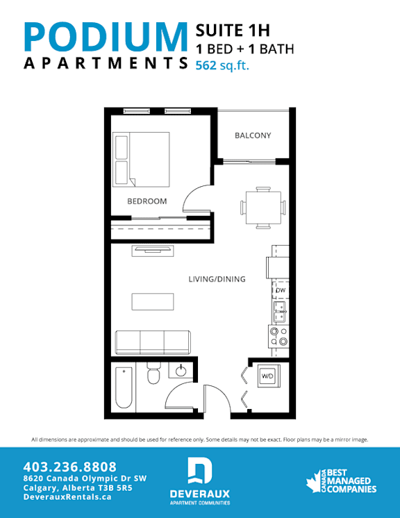 Suite 1H Floor Plan at Podium Apartments, Calgary, T2E 7J2