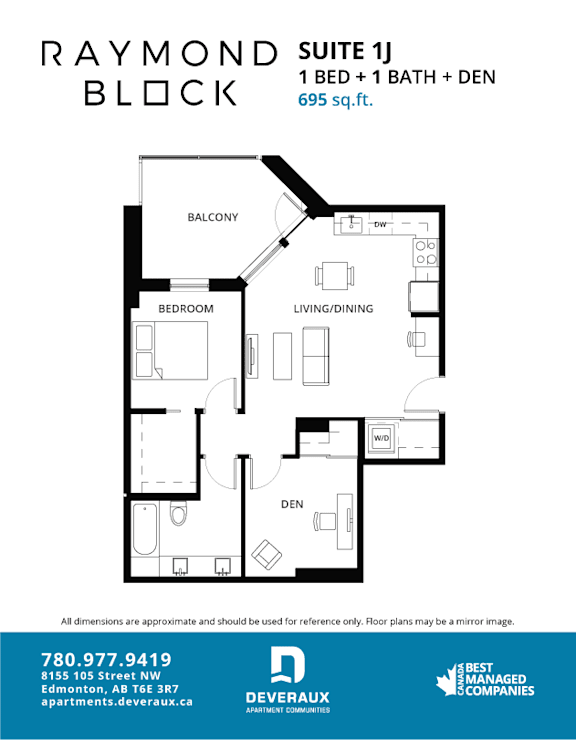 1J Floor Plan at Raymond Block, Alberta, T6E 3R7