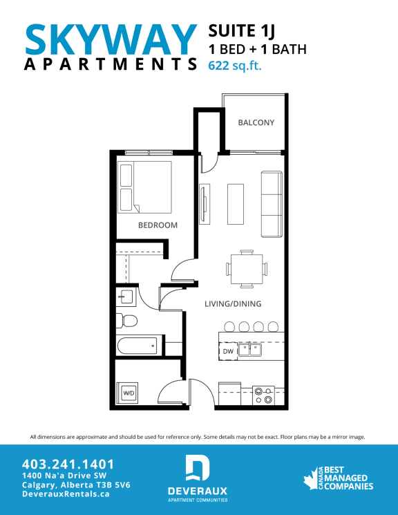 1J Floor Plan at Skyway Apartments, Alberta
