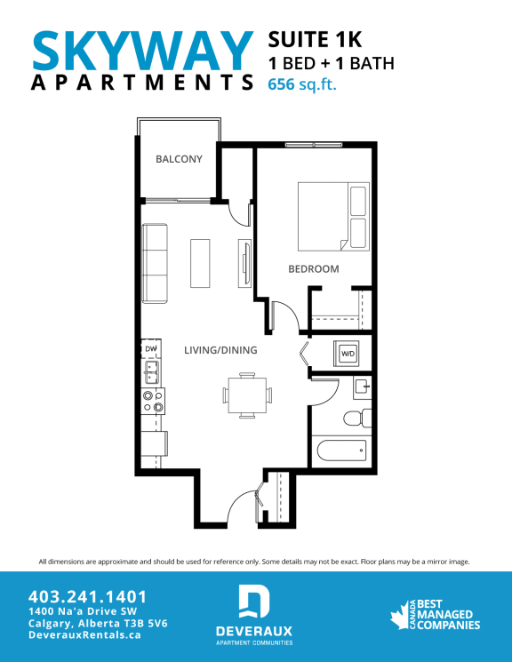 1K Floor Plan at Skyway Apartments, Alberta, T3B 5V6