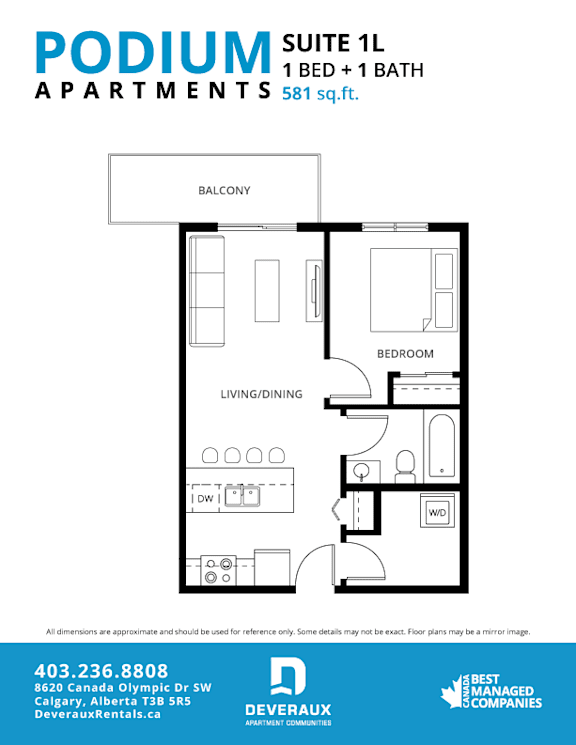Suite 1L Floor Plan at Podium Apartments, Alberta