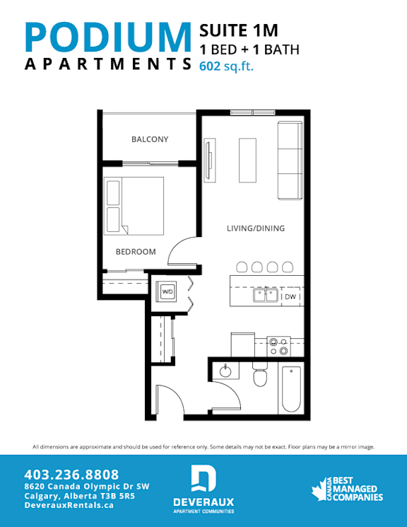 Suite 1M Floor Plan at Podium Apartments, Alberta, T2E 7J2