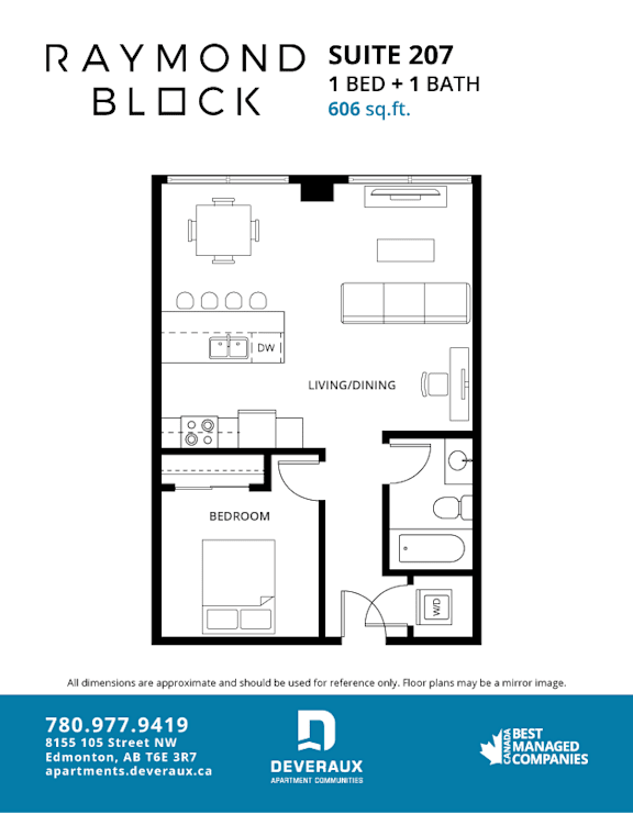 Suite 207 Floor Plan at Raymond Block, Edmonton, AB T6E 3R7