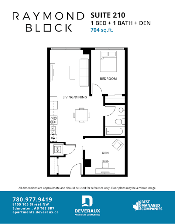 Suite 210 Floor Plan at Raymond Block, Edmonton, AB