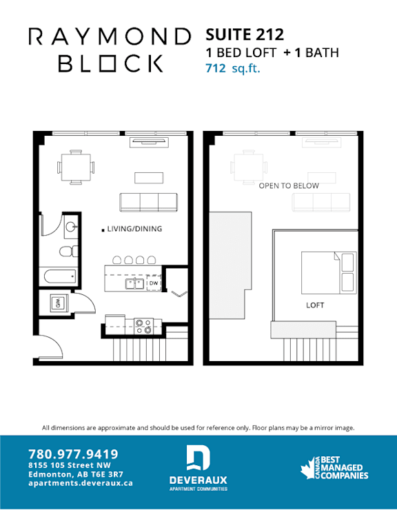 Suite 212 Floor Plan at Raymond Block, Edmonton