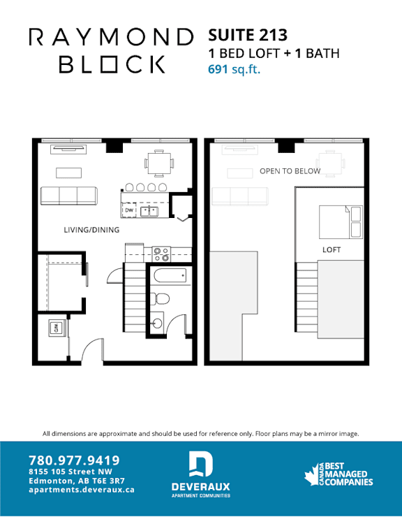 Suite 213 Floor Plan at Raymond Block, Edmonton Alberta T6E 3R7