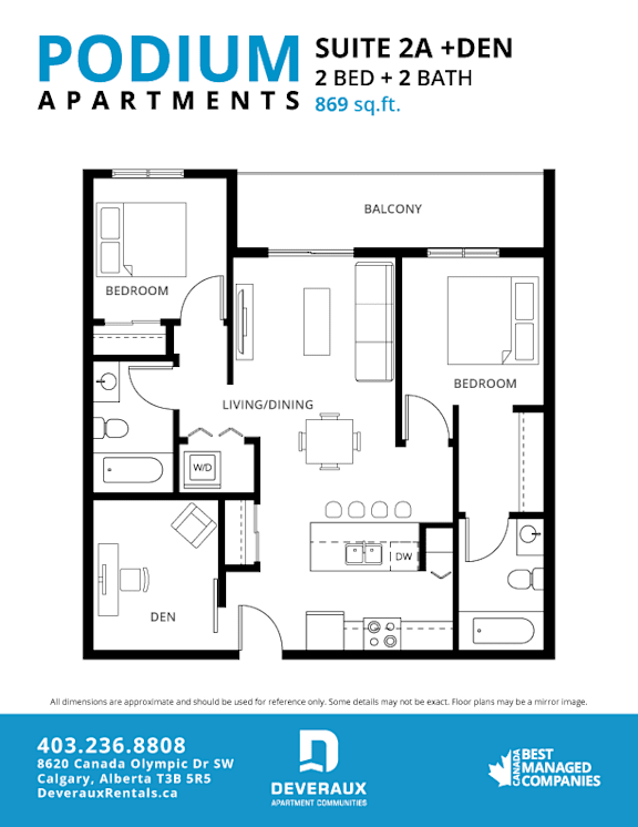 Suite 2A + DEN Floor Plan at Podium Apartments, Calgary