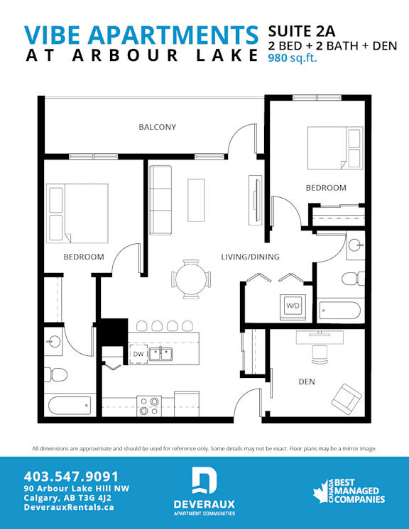 2a Floor Plan at Vibe Apartments at Arbour Lake, Calgary, AB
