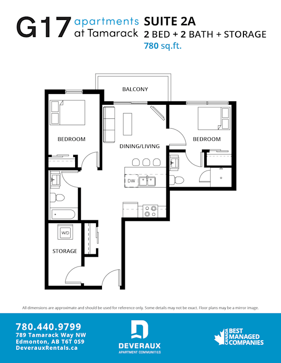 2 Bed 2 bath Floor Plan at G17 Apartments at Tamarack, Edmonton