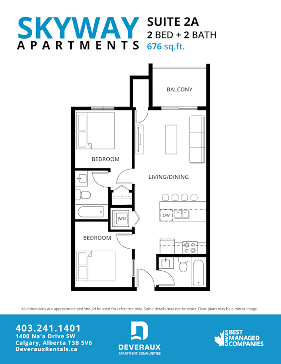 2a Floor Plan at Skyway Apartments, Calgary, T3B 5V6