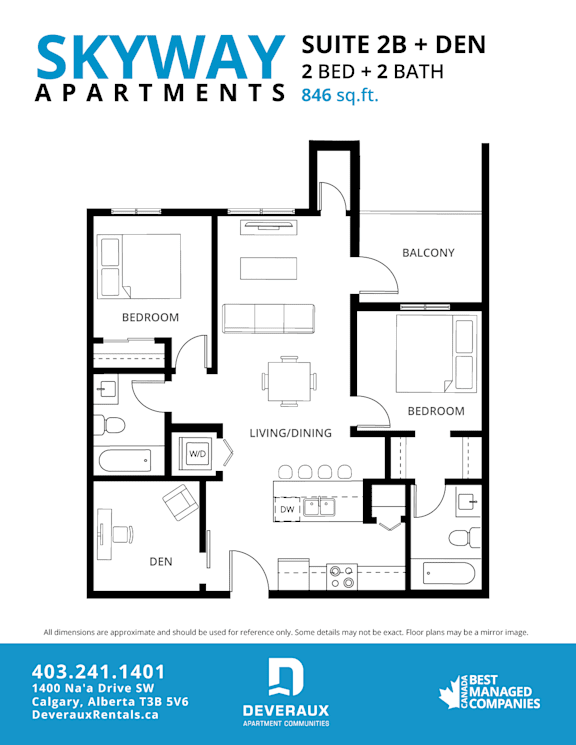 2b Floor Plan at Skyway Apartments, Calgary Alberta