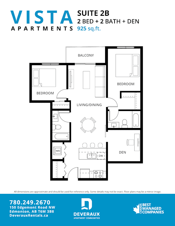 2b Floor Plan at Vista Apartments at Edgemont, Alberta