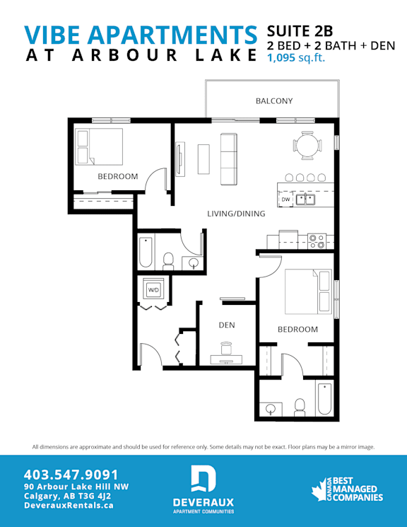 2b Floor Plan at Vibe Apartments at Arbour Lake, Calgary Alberta