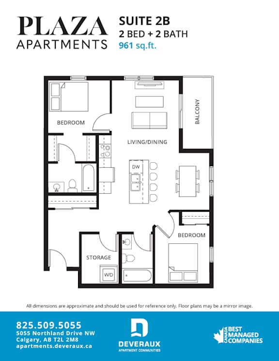 Suite 2b floor plan layout at Plaza Apartments, Calgary, AB T2L 2M8