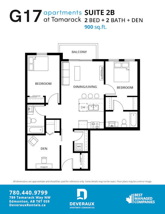 Suite 2B Floor Plan at G17 Apartments at Tamarack, Edmonton