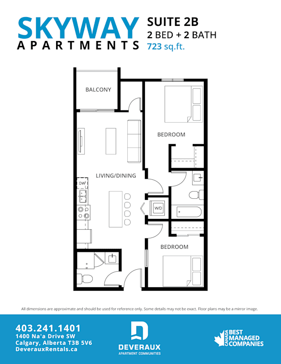 2B Floor Plan at Skyway Apartments, Calgary, T3B 5V6