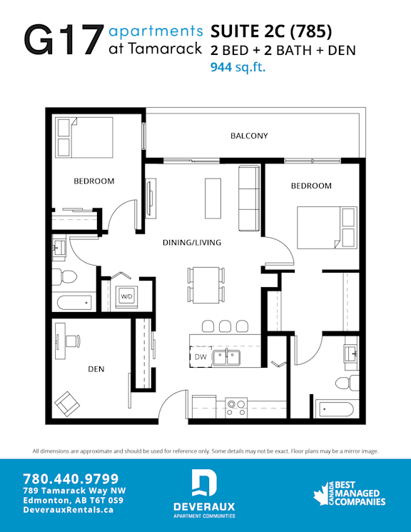 Suite 2C Floor Plan at G17 Apartments at Tamarack, Edmonton, AB
