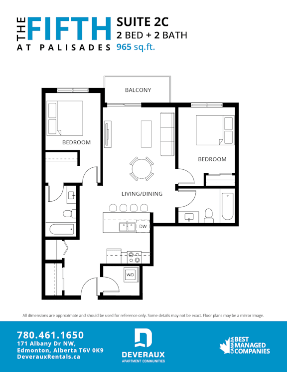 A floor plan for a suite at Palisades showing two bedrooms and a living area.