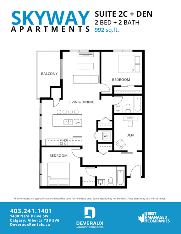 2C Floor Plan at Skyway Apartments, Alberta, T3B 5V6