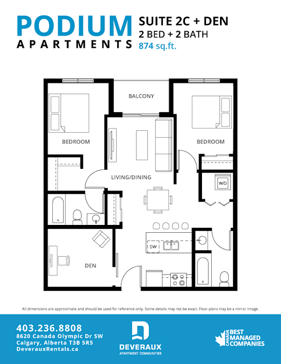 Suite 2C + DEN Floor Plan at Podium Apartments, Calgary, Alberta