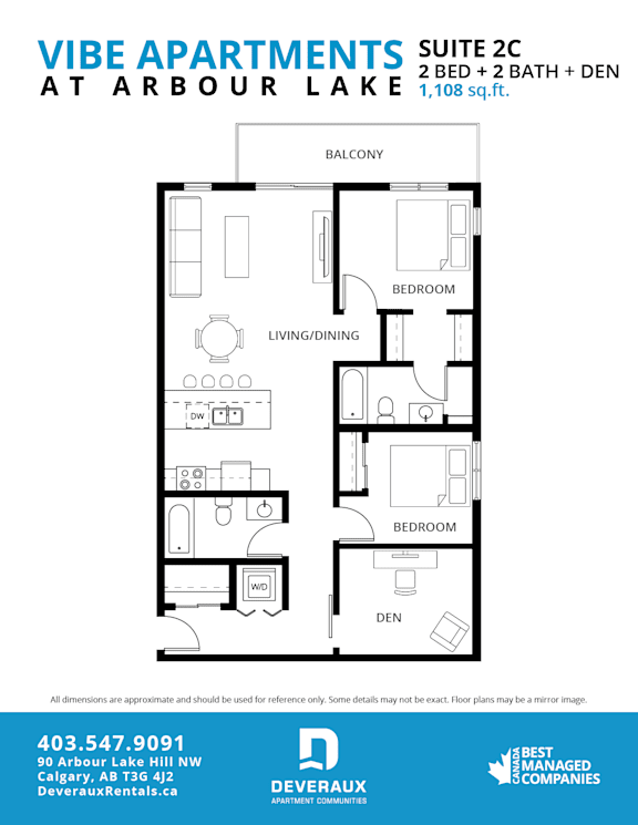 2c Floor Plan at Vibe Apartments at Arbour Lake, Calgary