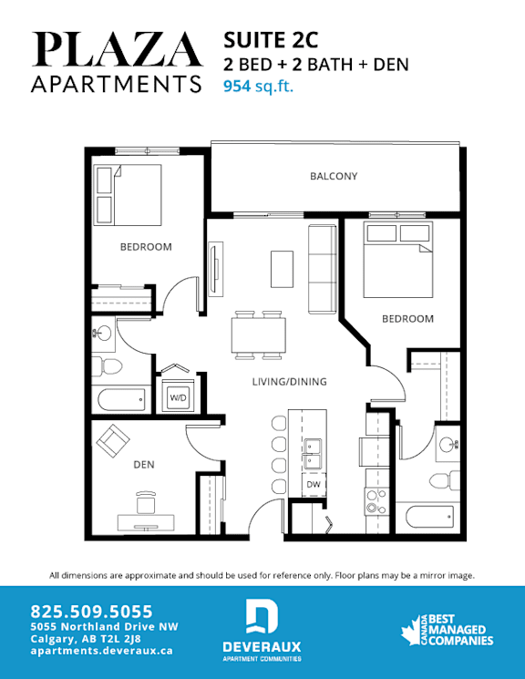 Suite 2c floor plan 954 square feet at Plaza Apartments, Calgary, AB