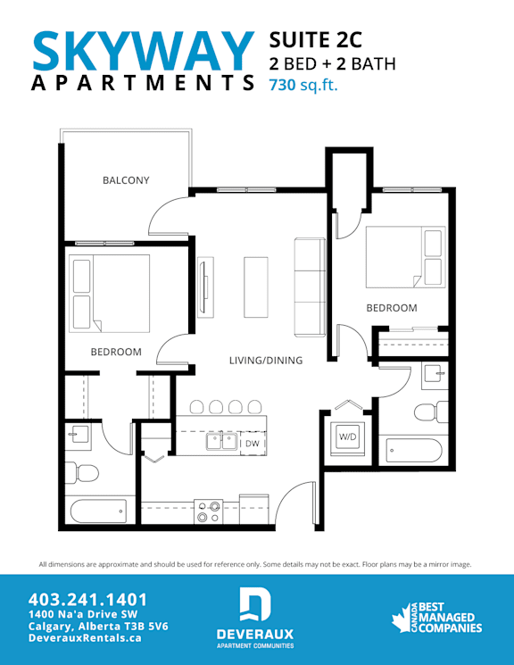 2C Floor Plan at Skyway Apartments, Calgary Alberta