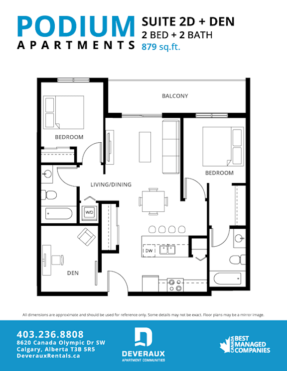 Suite 2D + DEN Floor Plan at Podium Apartments, Alberta