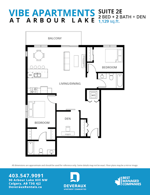 2e Floor Plan at Vibe Apartments at Arbour Lake, Calgary, AB T3G 4J2