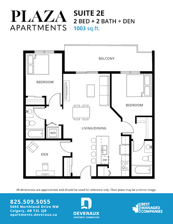 Suite 2e floor plan 2 bedroom 2 bathroom at Plaza Apartments, Calgary, Alberta
