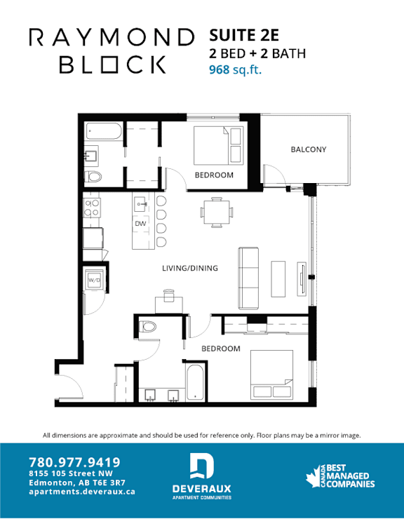 2E Floor Plan at Raymond Block, Edmonton, T6E 3R7