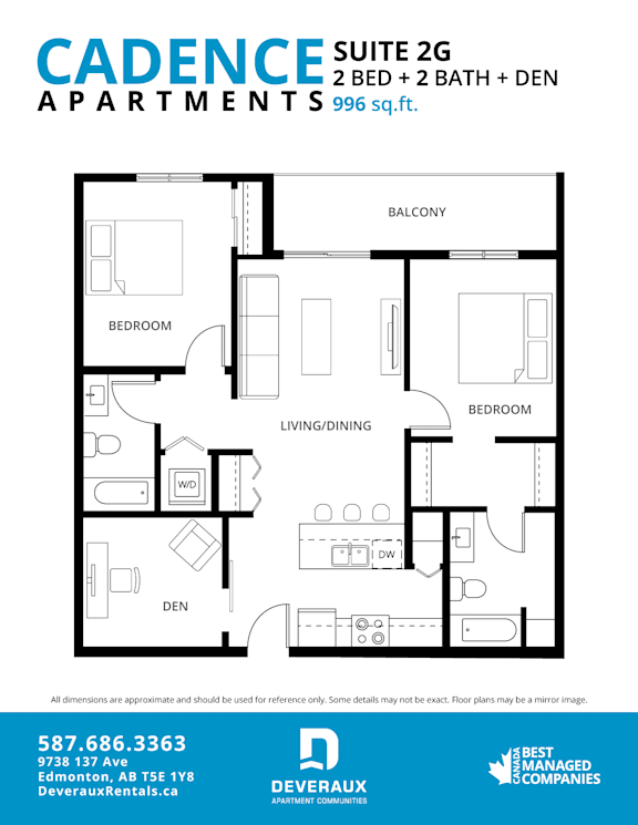 Suite 2G Floor Plan at Cadence at Griesbach, Edmonton, AB, T5E 1Y8