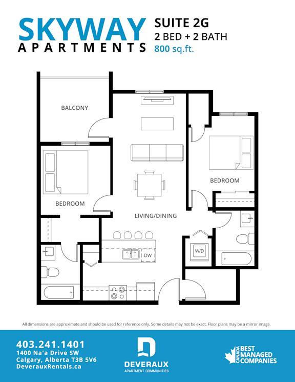 2G Floor Plan at Skyway Apartments, Calgary, AB