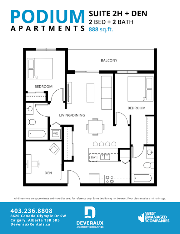 Suite 2H + DEN Floor Plan at Podium Apartments, Calgary, Alberta