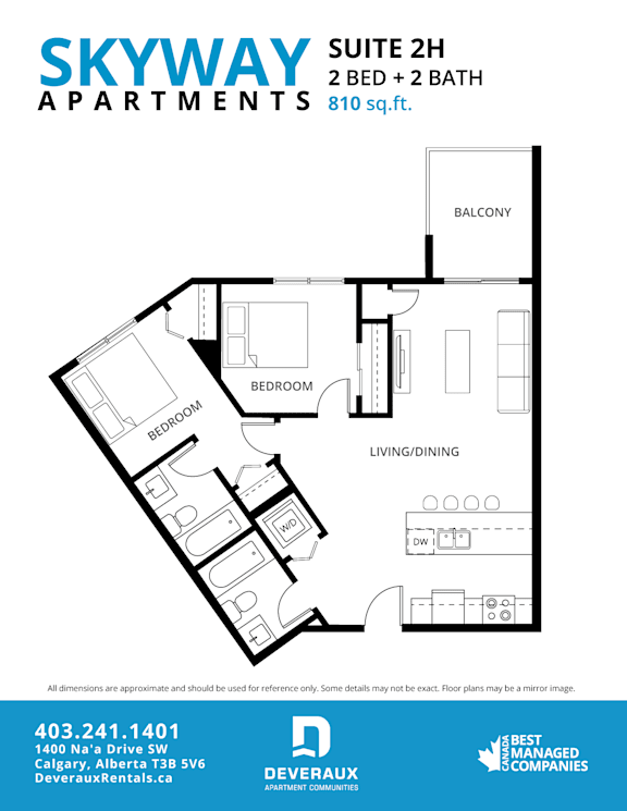 2H Floor Plan at Skyway Apartments, Calgary, AB