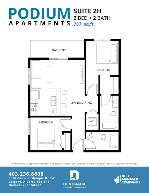 Suite 2H Floor Plan at Podium Apartments, Calgary, AB