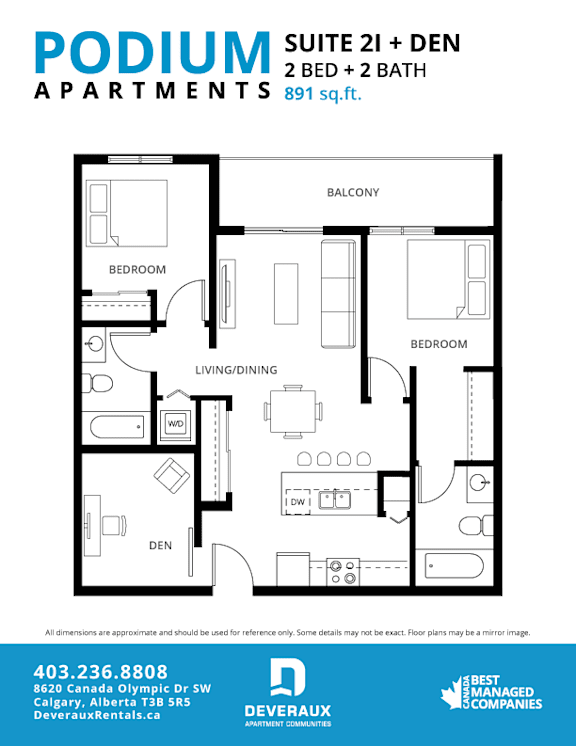 Suite 2I + DEN Floor Plan at Podium Apartments, Calgary