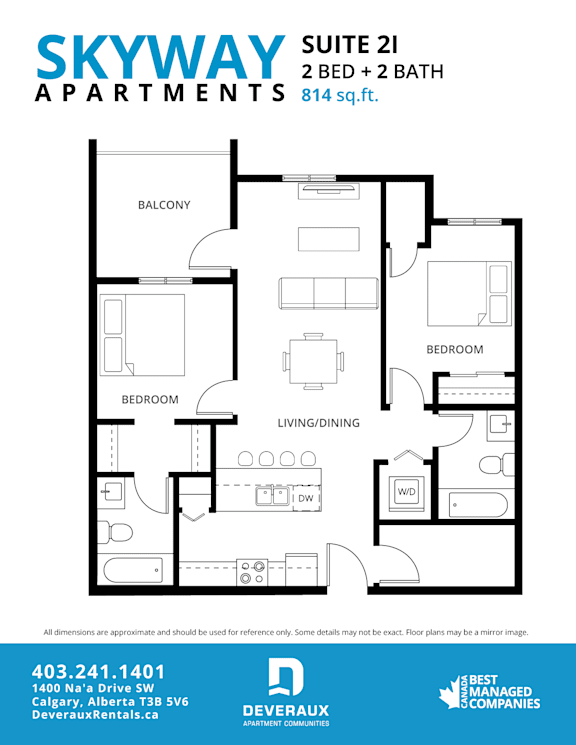 2I Floor Plan at Skyway Apartments, Calgary, AB T3B 5V6