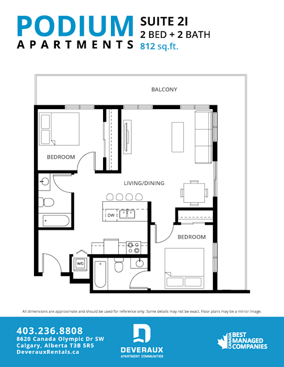 Suite 2I Floor Plan at Podium Apartments, Calgary, T2E 7J2