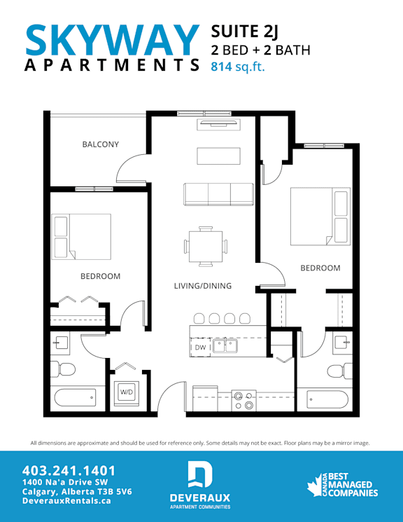 2J Floor Plan at Skyway Apartments, Calgary